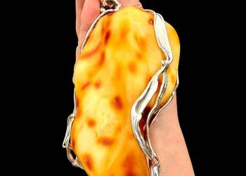 Wyjątkowy okazały wisior. bursztyn bałtycki srebro 925 rękodzieło