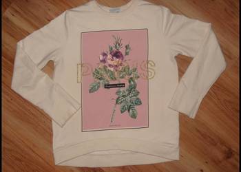 BREEZE bluza ecru złoty napis kwiaty r.140/146
