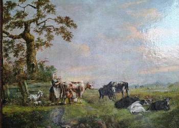 Barokowy obraz olejny Krowy