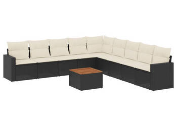 10-cz. zestaw wypoczynkowy do ogrodu poduszki czarny rattan PE WM-3224166