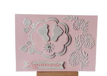ZAPROSZENIA CHRZEST ŚWIĘTY STOPKI W SERWETCE C6 RÓŻ - BIEL