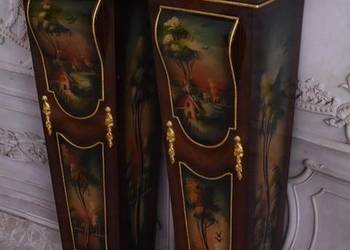 Dwa Postumenty Intarsjowane z Malunkami - Kolumny Piedestały Blat z Marmuru