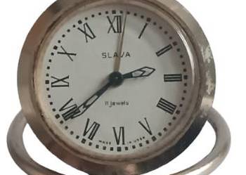Zabytkowy budzik SLAVA ZSRR | radziecki zegar biurkowy vintage
