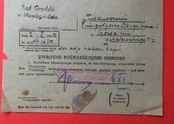 ( 1700 ) Zwrotne Potwierdzenie Odbioru Z Sądu W Nowogardzie