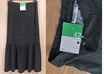 Spódnica czarna białe kropki 42 XL maxi długa Nowa z metką