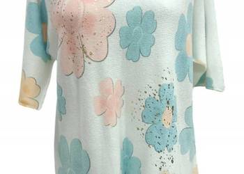 Sweter bluzka biała niebieskie kwiaty biust 110cm
