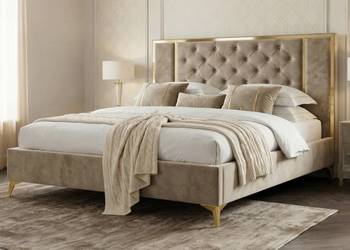 Łóżko 160 pikowane złota srebrna rama + pojemnik GOLDEN