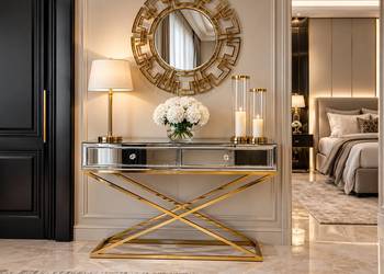 Konsola LUSTRZANA CHICAGO GOLD Złota Glamour Szuflady Nowoczesna
