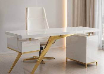 Nowoczesne białe złote biurko nierdzewnej ACŁ Meble Glamour Premium HIT