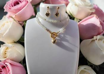 Pozłacany naszyjnik i kolczyki z kamienia opalowego, opal.