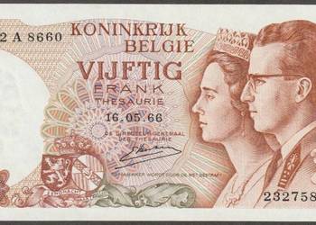 BELGIA 50 FRANKÓW 1966 - STAN BANKOWY UNC