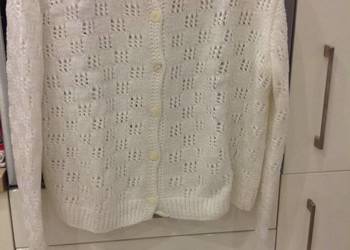 Sweter Damski Ażurowy Dziergany Rozpinany rozm XL Biały