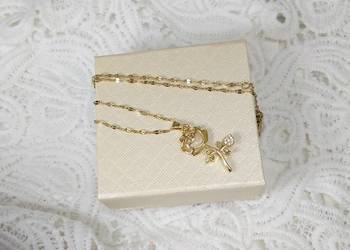 Złoty naszyjnik róża celebrytka ze stali chirurgicznej, pozłacany 18K