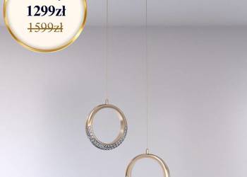 Żyrandol ROUND DOUBLE Kryształowy Złoty Podwójny Ring LED Glamour Lampa