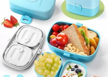 Pojemnik na Jedzenie dla Dzieci Przegrody i Sztućce 860ml Niebieski