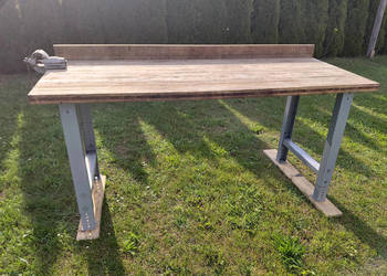 Solidny stół warsztatowy z imadłem 200×80 cm Blat 5 cm regulowana wysokość