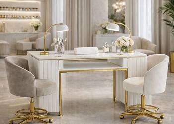 Biurko kosmetyczne z otworem na pochłaniacz biało-złote 130 x 45 x 78 AFIN…