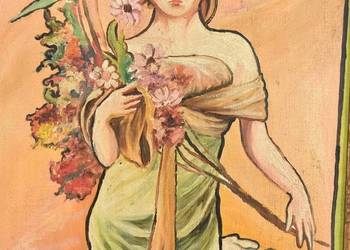 Alfons Mucha - Dama Kameliowa w Zielonej Sukni - Stary Obraz Olejny