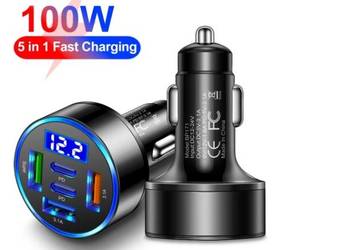 Ladowarka samochodowa 100W 5 port USB, usb typ C