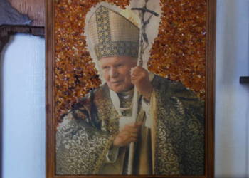 Papież w Bursztynie-Wieloletnie Rękodzieło - Obraz - Vintage