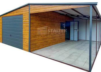 Garaż blaszany 4x6 + wiata 4m - Brama uchylna - Drzwi - okno Dach ST119