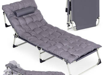 Leżak ogrodowy wędkarski składany z materacem i poduszką szary MultiGarden