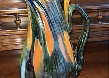 Dzbanek szklany. Szkło kolorowe.  Czasy Prl.