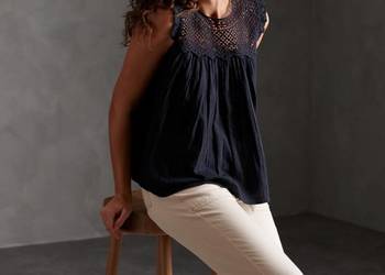 SUPERDRY TOP BLUZKA Z KORONKĄ SZYDEŁKOWĄ 40 L