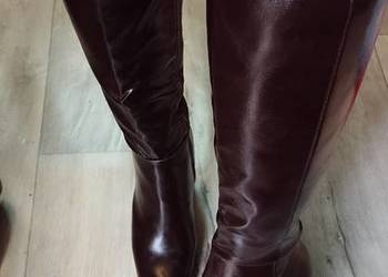 (40) Brązowe kozaki wieczorowe na platformie, NOWE