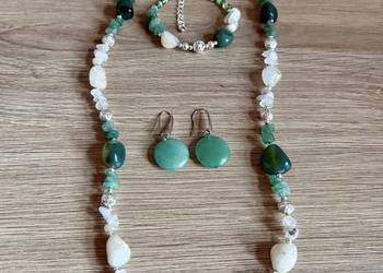 Komplet: naszyjnik [74cm] bransoleta [17-22cm] kolczyki - agat - rękodzieło