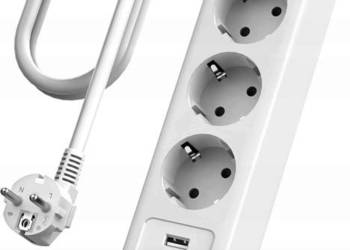 Listwa zasilająca 3x230V + 3xUSB 3680W 16A z ochroną - Biała JSVER 1,8M