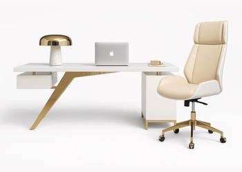 Zestaw mebli biurowych Prima: biurko białe glamour + fotel obrotowy