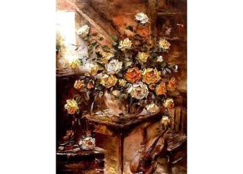 Kowalik - Kwiaty na poddaszu - 60x80cm Martwa Natura Obraz Olejny