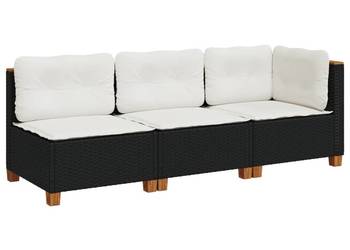 vidaXL Sofa ogrodowa z poduszkami, 3-osobowa, czarna(SKU:365920)