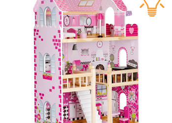 Drewniany domek dla lalek mebelki oświetlenie LED ECOTOYS