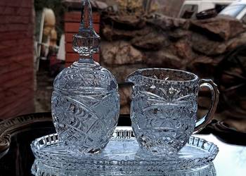 Zestaw kryształowy cukiernica ,mlecznik ,taca