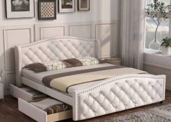 Łóżko tapicerowane Łóżko podwójne Nitowane  160x200cm biały