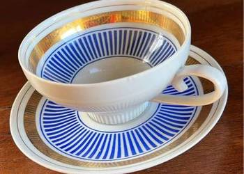 Duo porcelanowe Golditz. Made in Germany. Z kobaltem, pięknie złocone.  Fil