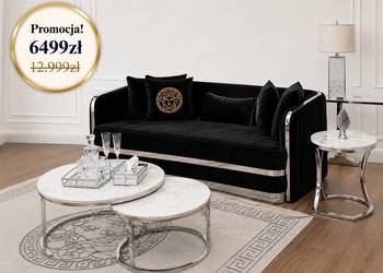 Sofa glamour czarna, złota do salonu, klasyczna