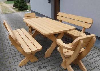 komplet ogrodowy drewniany meble stół ławki fotele
