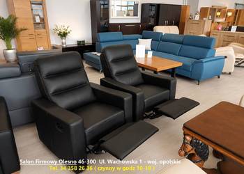 -50% HIT - Nowy Fotel ROZKŁADANY Relax / Skóra Naturalna CZARNA / Producent