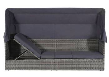 Leżanka ogrodowa z zadaszeniem, szara, 205x62 cm, rattan PE（43962）