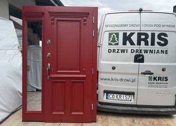 Drzwi zewnętrzne drewniane z doświetlem klamka Amerykańska schlage Gorzów Wielkopolski