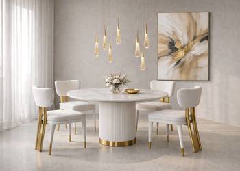 Stół okrągły ecru 120 ryflowany ze spiekiem kwarcowym