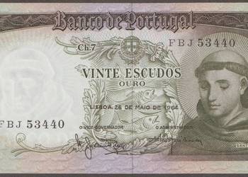 PORTUGALIA 20 ESCUDOS 1964 - ZAKONNIK - STAN BANKOWY UNC -