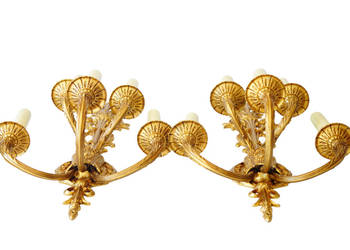 Dwa pałacowe kinkiety mosiężne 5 ramion DUŻE UNIKAT