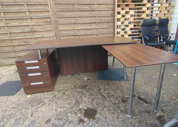 Biurko gabinetowe z kontenerkiem, dostawką i regałem PRAWE LEWE 2 sztuki