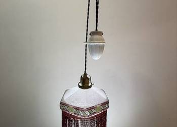 Stara lampa wisząca z przeciwwagą porcelanową żarówka E27