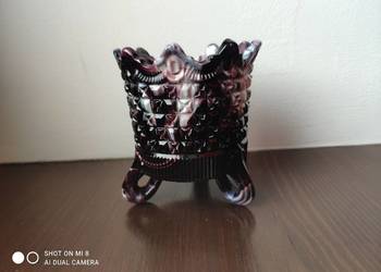 Szkło purpurowe malachitowe Sowerby wazonik XIX w Szkło purpurowe malachitowe Sowerby wazonik XIX w