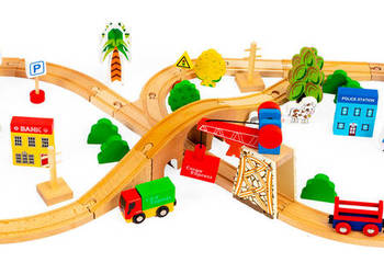 Drewniany pociąg kolejka 74 elementy ECOTOYS